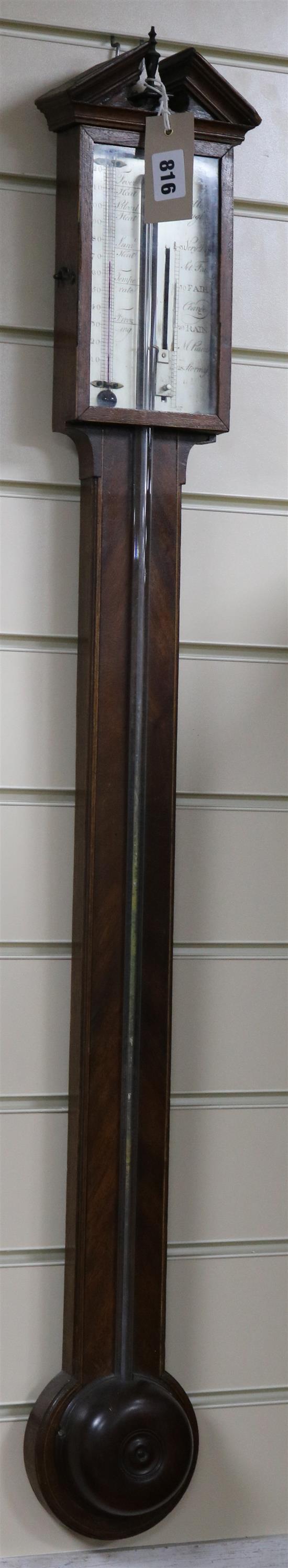 A George III mahogany stick barometer, by D. Ostelli, Marlborough, W.14cm